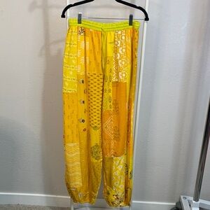 Vibrant Yellow Patchwork Women's Trousers